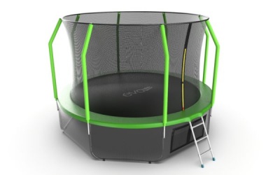 Батут EVO JUMP Cosmo 12ft+Lower net(зелёный) с внутренней сеткой и лестницей+нижняя сеть